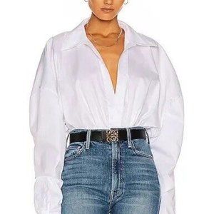Norma Kamali Oversized Boyfriend NK Shirt Bodysuit in White 100% Cotton sz S